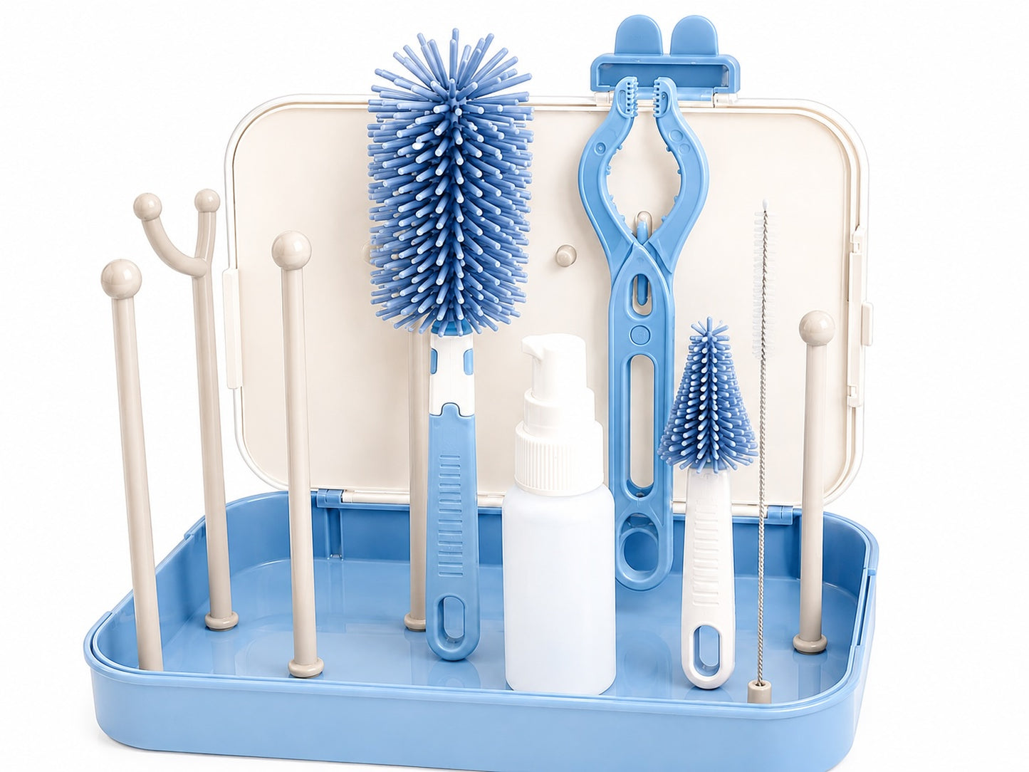 LikkleNest 6-in-1 Portable Baby Bottle Brush Cleaning Kit with Drying Rack + FREE 8-Week Newborn Feeding & Sleep Guide